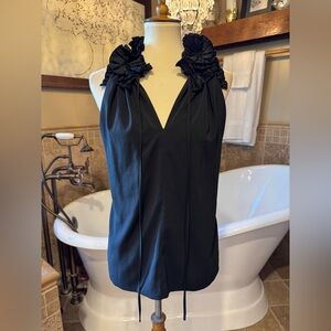 NWT Robbi & Nikki Black V-Neck Blouse with Floral Accents small